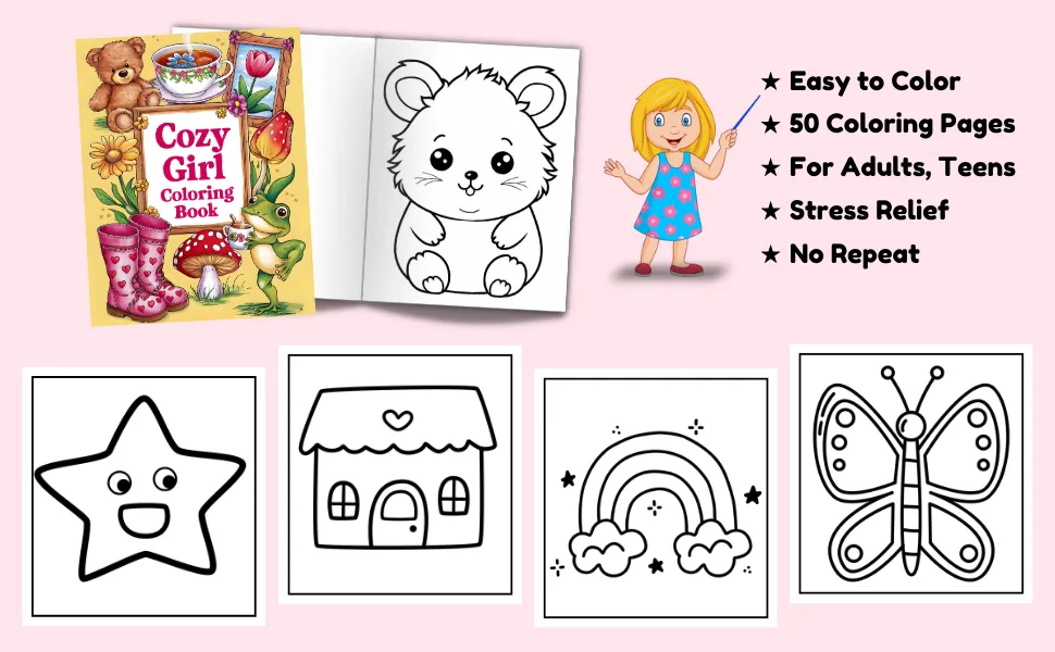 Cozy Girl Coloring Book for Adults - Cute Relaxing Everyday Scenes