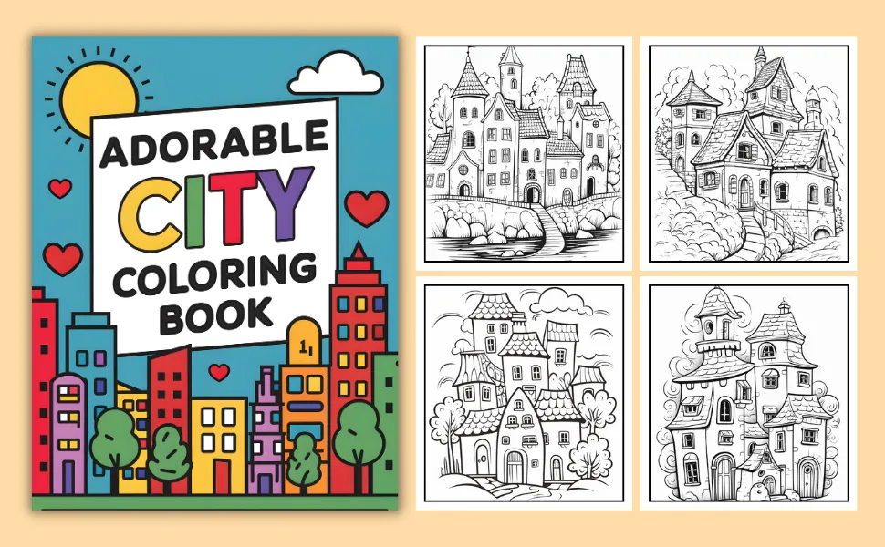 Adorable City Coloring Book for Adults & Kids - Cute Travel Scenes
