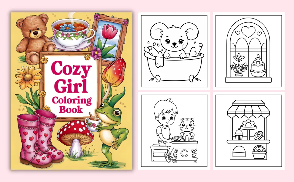 Cozy Girl Coloring Book for Adults - Cute Relaxing Everyday Scenes