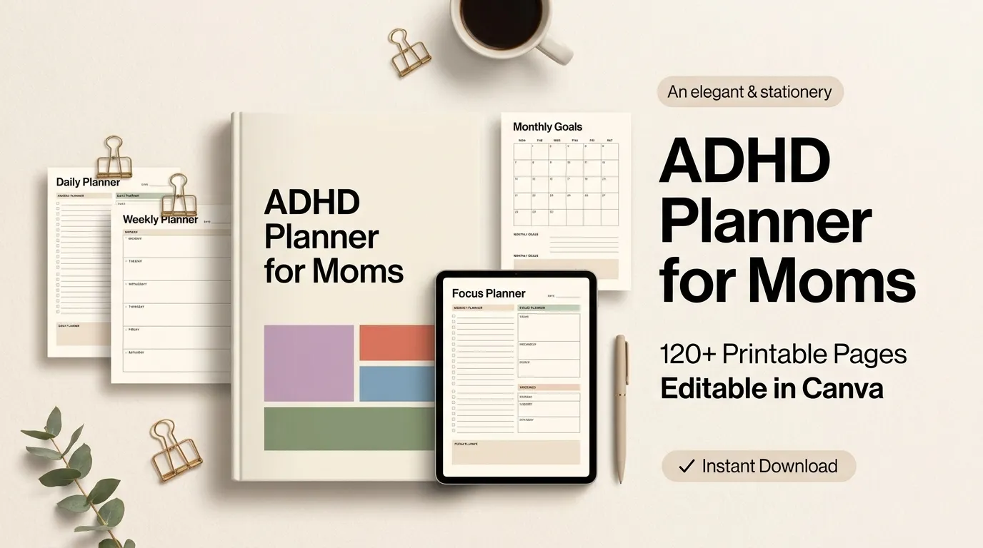 Editable ADHD Daily Planner for Moms | Canva Template