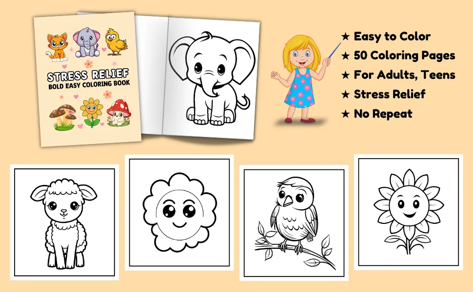 Stress Relief Coloring Book for Adults: Bold & Easy Relaxation