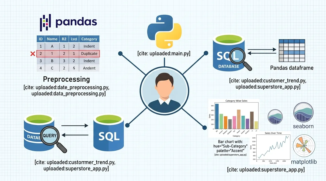 I will clean raw data, execute SQL queries and build visual dashboards by python
