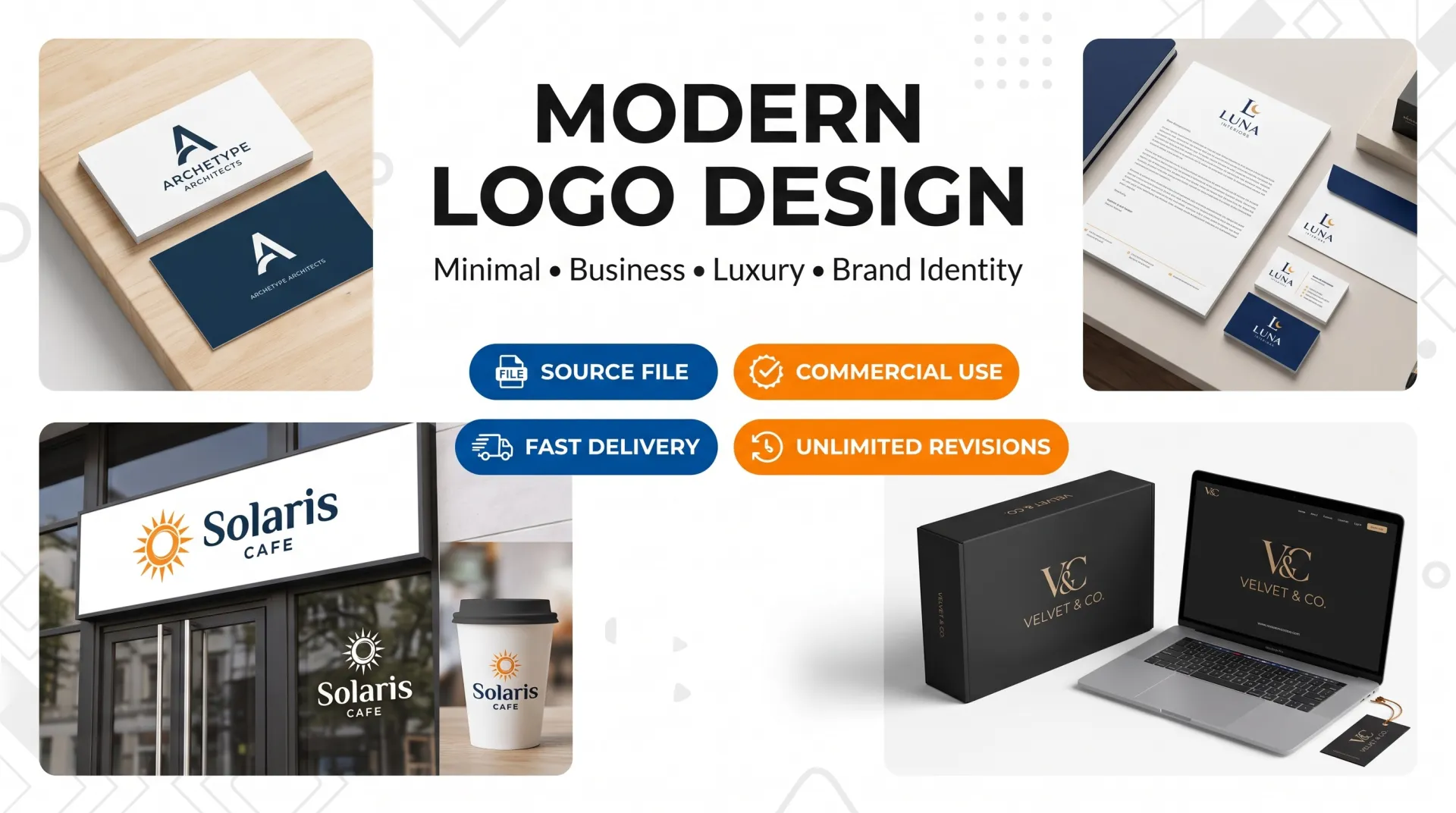 I will design a modern minimalist logo and brand identity for your business