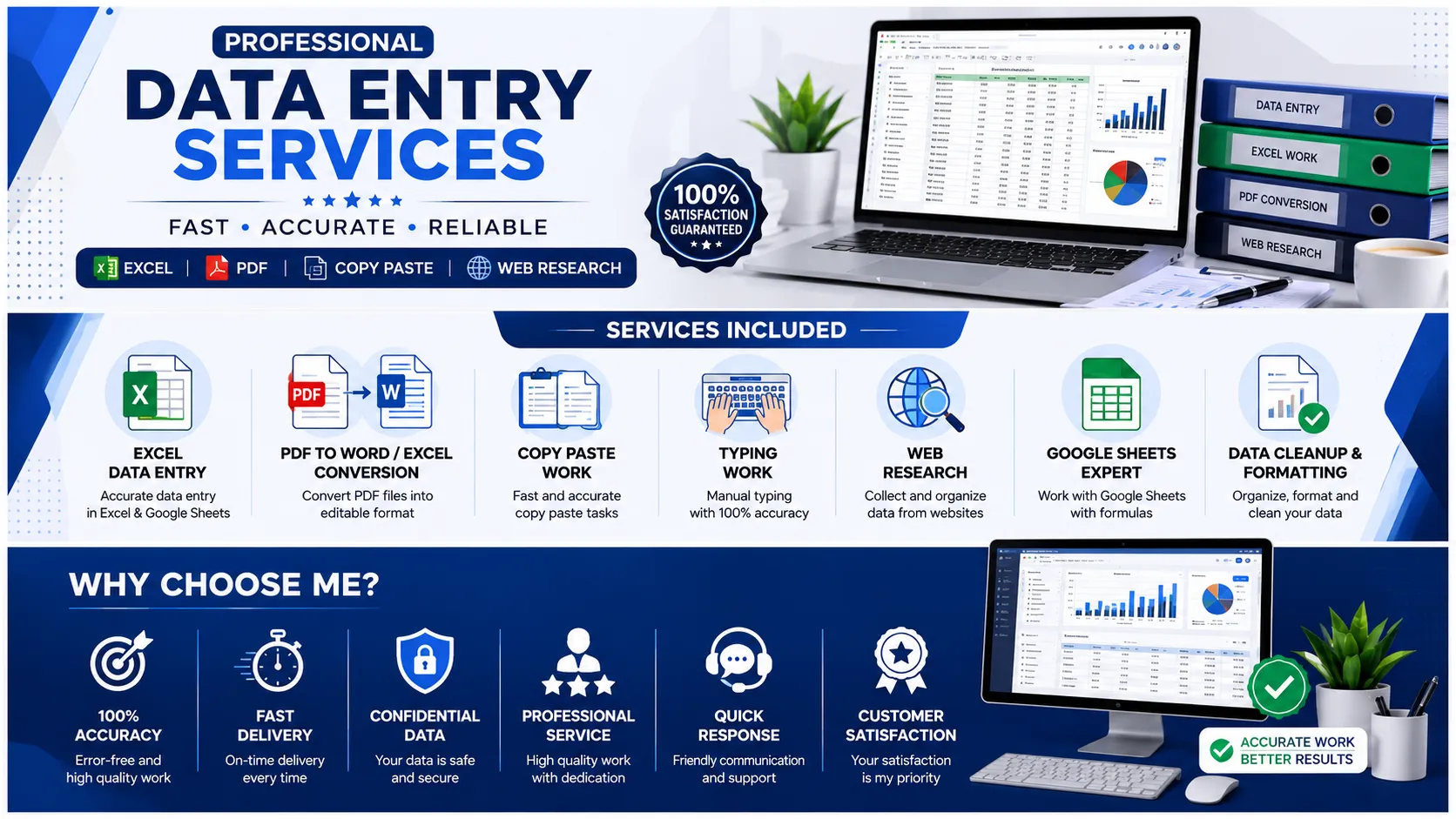 I will accurate data entry, copy paste and typing work